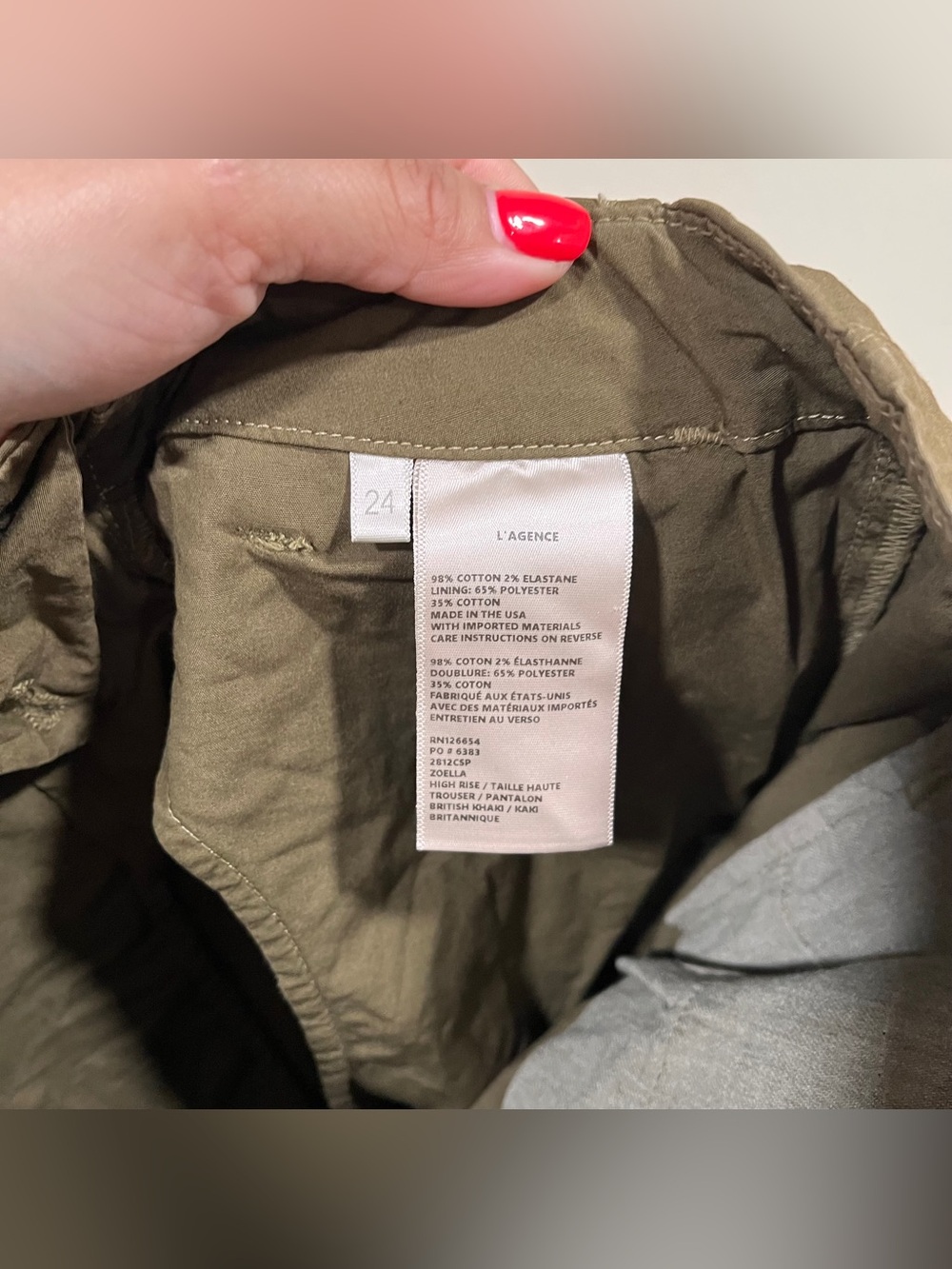 L'AGENCE Zoella High Rise Trousers Khaki Channing Cotton Cargo Twill Pants -24 - Picture 9 of 9